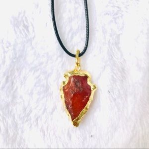 Gold arrowhead pendant, Raw Gemstone pendant with 18 inch black cord